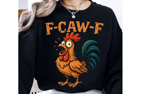 Funny F-Caw-F Chicken PNG | Screaming Rooster Meme Clipart | Crazy Hen Digital Art | Farm Animal Shirt Design Download Sublimation BB Type Studios 