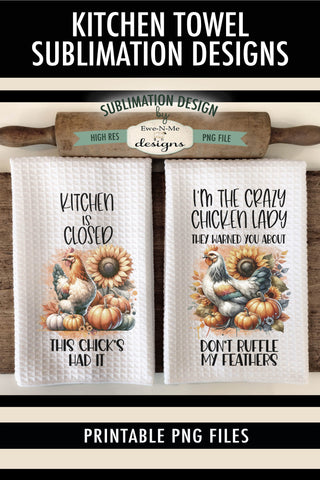 Funny Fall Chickens with Pumpkins Kitchen Towel Sublimation Sublimation Ewe-N-Me Designs 