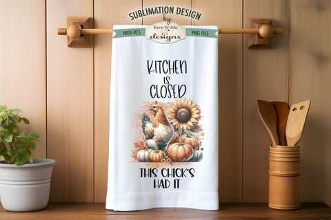 Funny Fall Chickens with Pumpkins Kitchen Towel Sublimation Sublimation Ewe-N-Me Designs 