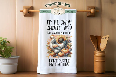 Funny Fall Chickens with Pumpkins Kitchen Towel Sublimation Sublimation Ewe-N-Me Designs 