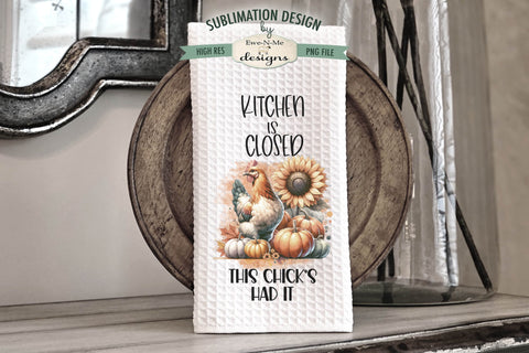 Funny Fall Chickens with Pumpkins Kitchen Towel Sublimation Sublimation Ewe-N-Me Designs 