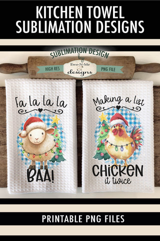 Funny Farm Animal Christmas Sublimation Kitchen Towel Design Sublimation Ewe-N-Me Designs 