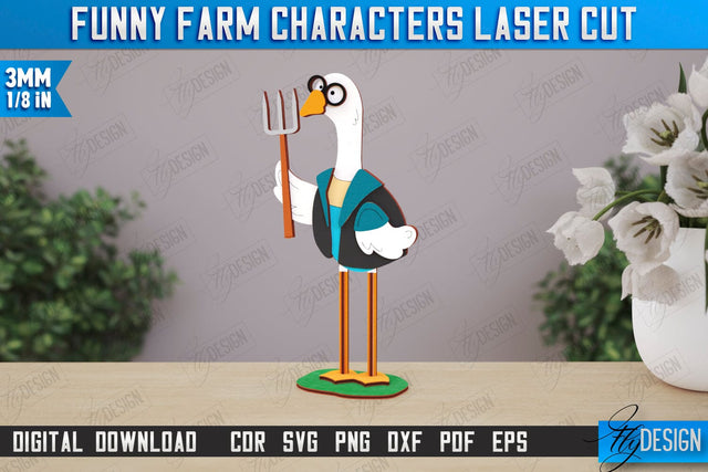 Funny Farm Characters Laser Cut | Farmhouse Design | Tabletop Statuette | CNC File SVG Fly Design 