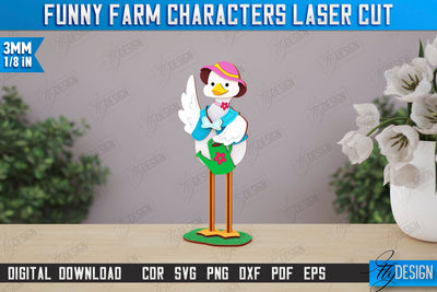 Funny Farm Characters Laser Cut | Farmhouse Design | Tabletop Statuette | CNC File SVG Fly Design 