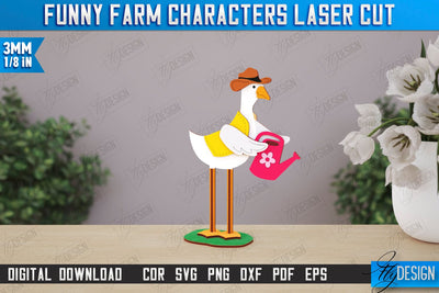 Funny Farm Characters Laser Cut | Farmhouse Design | Tabletop Statuette | CNC File SVG Fly Design 