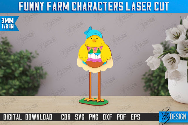 Funny Farm Characters Laser Cut | Farmhouse Design | Tabletop Statuette | CNC File SVG Fly Design 