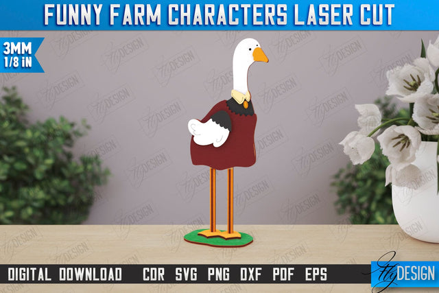 Funny Farm Characters Laser Cut | Farmhouse Design | Tabletop Statuette | CNC File SVG Fly Design 