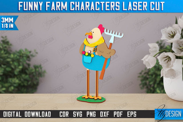 Funny Farm Characters Laser Cut | Farmhouse Design | Tabletop Statuette | CNC File SVG Fly Design 