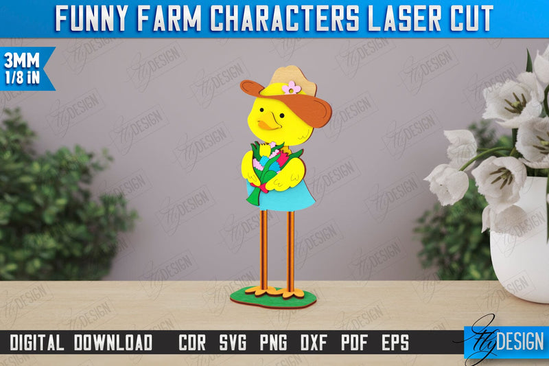 Funny Farm Characters Laser Cut | Farmhouse Design | Tabletop Statuette | CNC File SVG Fly Design 