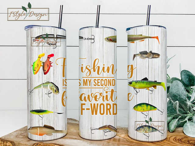 Funny Fishing Is My Second Favorite F Word Tumbler Wrap PNG Sublimation, 20 oz 30 oz Skinny Tumbler, Instant Download, Fishing Tumbler Dad Sublimation iStyleDesign 