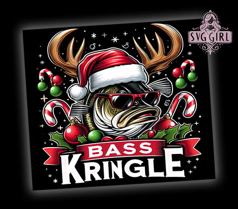 Funny Fishing Tumbler, Bass Kringle, Sarcastic Fisherman, Christmas PNG Wrap, Sublimation Design, Holiday Gifts, Fishing Humor, Festive Drinkware Sublimation SvggirlplusArt 