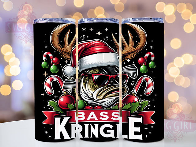 Funny Fishing Tumbler, Bass Kringle, Sarcastic Fisherman, Christmas PNG Wrap, Sublimation Design, Holiday Gifts, Fishing Humor, Festive Drinkware Sublimation SvggirlplusArt 