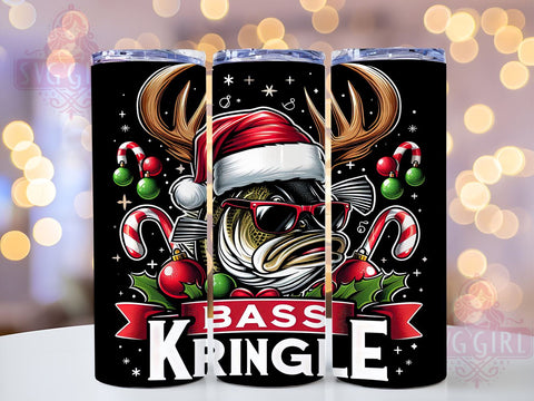 Funny Fishing Tumbler, Bass Kringle, Sarcastic Fisherman, Christmas PNG Wrap, Sublimation Design, Holiday Gifts, Fishing Humor, Festive Drinkware Sublimation SvggirlplusArt 