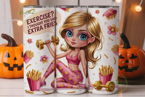 Funny Fitness Girl 20oz Tumbler Wrap Sublimation PixelChick 