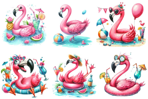 Funny Flamingo in Pool Party Clipart Sublimation designartist 