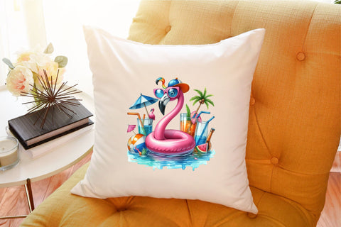 Funny Flamingo in Pool Party Clipart Sublimation designartist 