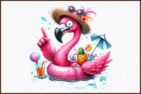 Funny Flamingo in Pool Party Clipart Sublimation designartist 