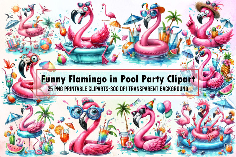 Funny Flamingo in Pool Party Clipart Sublimation designartist 
