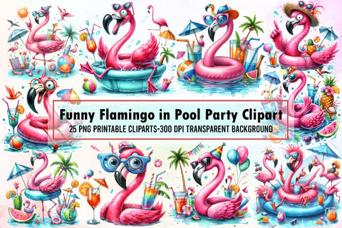 Funny Flamingo in Pool Party Clipart Sublimation designartist 