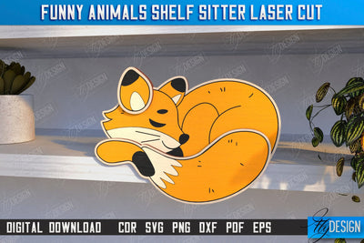 Funny Fox Shelf Sitters Laser Cut | Wooden Animals Figurine | CNC File SVG Fly Design 
