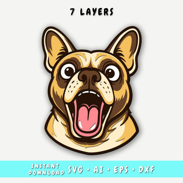 Funny French Bulldog Multilayer SVG, 7 Layer Dog Head Cut File, 3D Frenchie SVG for Cricut & Laser, French Bulldog DXF SVG HappyDesignStudio 
