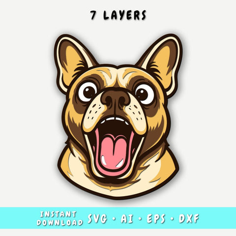 Funny French Bulldog Multilayer SVG, 7 Layer Dog Head Cut File, 3D Frenchie SVG for Cricut & Laser, French Bulldog DXF SVG HappyDesignStudio 