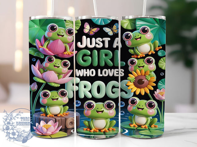 Funny Frog Kawaii Sparkle 20oz Tumbler, Kawaii Frogs, Sparkling Eyes, Girl Loves Frogs, Playful Collage, Skinny Tumbler, Sublimation PNG Sublimation ToriDesigns 