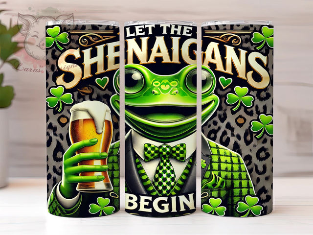 Funny Frog St Patrick’s Tumbler, Funny Frog, St Patrick's Day, Shenanigans Begin, 20oz Tumbler, Tumbler Wrap, Sublimation Design, Irish Humor Sublimation Lara' s Designs 