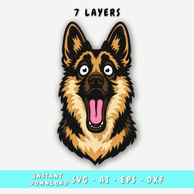 Funny German Shepherd Multilayer SVG, 7 Layer Dog Head Cut File, German Shepherd 3D SVG for Cricut & Laser, German Shepherd DXF SVG HappyDesignStudio 
