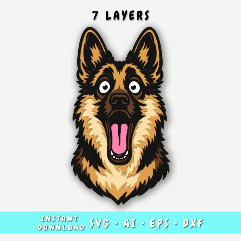 Funny German Shepherd Multilayer SVG, 7 Layer Dog Head Cut File, German Shepherd 3D SVG for Cricut & Laser, German Shepherd DXF SVG HappyDesignStudio 