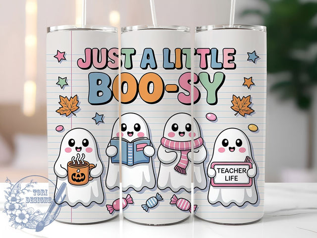 Funny Ghost Teacher Halloween Tumbler Wrap, Boo-Sy Fall Wrap, Funny Halloween Cup, 20Oz Sublimation Tumbler, Spooky Teacher Drinkware, Autumn Party Cup, Humorous Ghost Wrap Sublimation ToriDesigns 