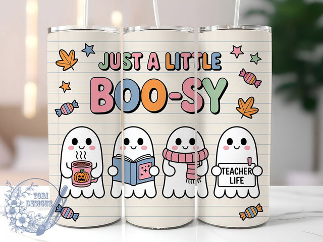 Funny Ghost Teacher Halloween Tumbler Wrap, Boo-Sy Fall Wrap, Funny Halloween Cup, 20Oz Sublimation Tumbler, Spooky Teacher Drinkware, Autumn Party Cup, Humorous Ghost Wrap Sublimation ToriDesigns 