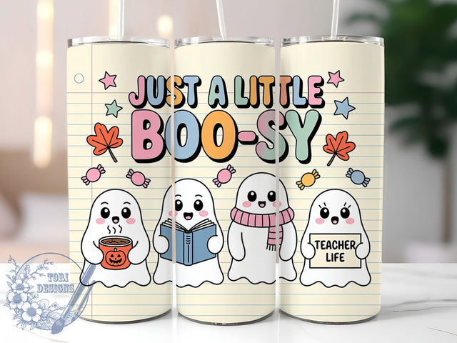 Funny Ghost Teacher Halloween Tumbler Wrap, Boo-Sy Fall Wrap, Funny Halloween Cup, 20Oz Sublimation Tumbler, Spooky Teacher Drinkware, Autumn Party Cup, Humorous Ghost Wrap Sublimation ToriDesigns 