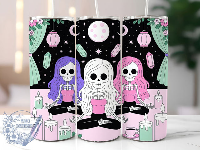 Funny Ghoulfriend Halloween Yoga Tumbler, Funny Skeleton Cup, Ghoulfriend Quote Wrap, 20Oz Sublimation Tumbler, Spooky Yoga Gift, Cute Halloween Skeleton, Gothic Humor Cup Sublimation ToriDesigns 