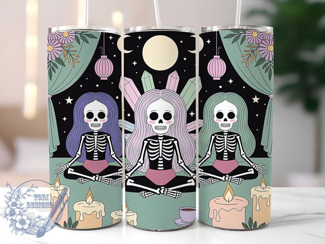 Funny Ghoulfriend Halloween Yoga Tumbler, Funny Skeleton Cup, Ghoulfriend Quote Wrap, 20Oz Sublimation Tumbler, Spooky Yoga Gift, Cute Halloween Skeleton, Gothic Humor Cup Sublimation ToriDesigns 