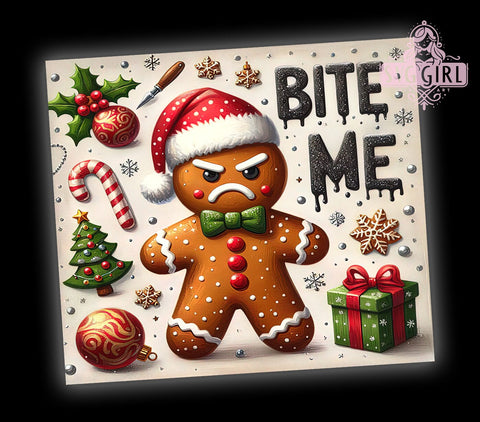 Funny Gingerbread Man, Bite Me, 20oz Tumbler, Christmas PNG, Holiday Humor, Tumbler Design, Festive Gift, Sublimation Wrap Sublimation SvggirlplusArt 