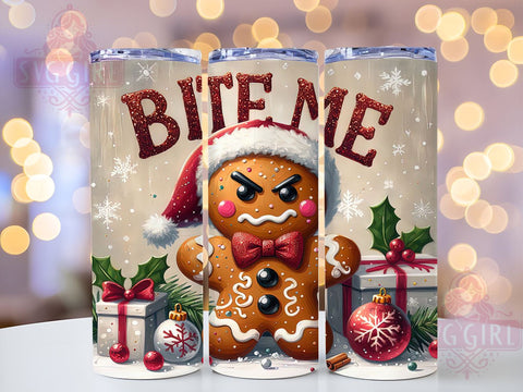 Funny Gingerbread Man, Bite Me, 20oz Tumbler, Christmas PNG, Holiday Humor, Tumbler Design, Festive Gift, Sublimation Wrap Sublimation SvggirlplusArt 