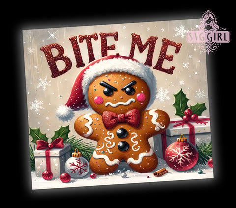 Funny Gingerbread Man, Bite Me, 20oz Tumbler, Christmas PNG, Holiday Humor, Tumbler Design, Festive Gift, Sublimation Wrap Sublimation SvggirlplusArt 