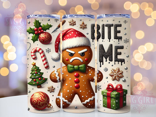 Funny Gingerbread Man, Bite Me, 20oz Tumbler, Christmas PNG, Holiday Humor, Tumbler Design, Festive Gift, Sublimation Wrap Sublimation SvggirlplusArt 
