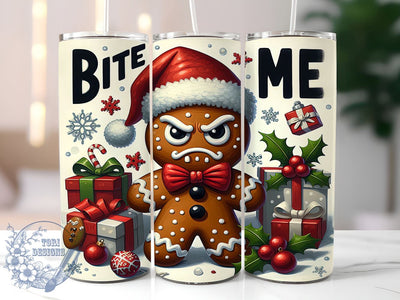Funny Gingerbread Man, Bite Me, Christmas Tumbler, 20oz Tumbler, Holiday Humor, PNG File, Sublimation Design, Festive Drinkware Sublimation ToriDesigns 
