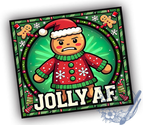 Funny Gingerbread Man Tumbler, Jolly AF Tumbler Wrap, 20oz Sublimation Design, Christmas Drinkware, Digital Download, Holiday Tumbler Art, Xmas Gift Idea Sublimation ToriDesigns 