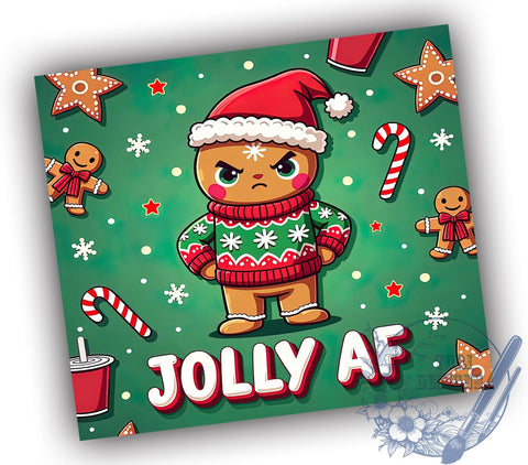 Funny Gingerbread Man Tumbler, Jolly AF Tumbler Wrap, 20oz Sublimation Design, Christmas Drinkware, Digital Download, Holiday Tumbler Art, Xmas Gift Idea Sublimation ToriDesigns 