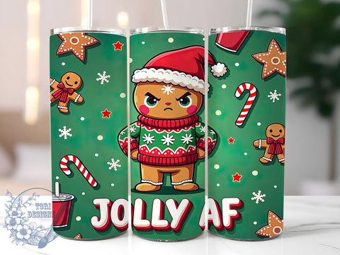 Funny Gingerbread Man Tumbler, Jolly AF Tumbler Wrap, 20oz Sublimation Design, Christmas Drinkware, Digital Download, Holiday Tumbler Art, Xmas Gift Idea Sublimation ToriDesigns 