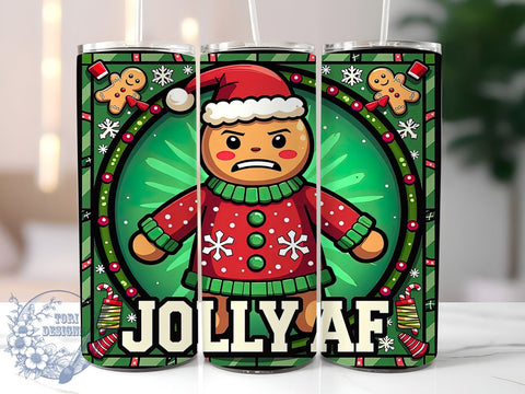 Funny Gingerbread Man Tumbler, Jolly AF Tumbler Wrap, 20oz Sublimation Design, Christmas Drinkware, Digital Download, Holiday Tumbler Art, Xmas Gift Idea Sublimation ToriDesigns 