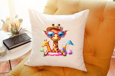 Funny Giraffe in Pool Party Clipart Sublimation designartist 