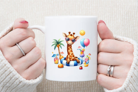 Funny Giraffe in Pool Party Clipart Sublimation designartist 