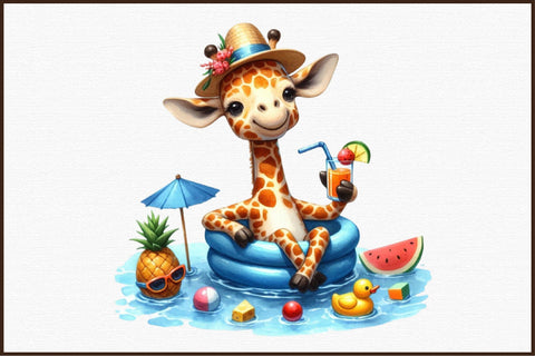 Funny Giraffe in Pool Party Clipart Sublimation designartist 
