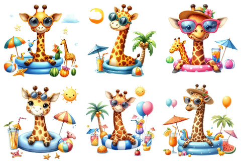 Funny Giraffe in Pool Party Clipart Sublimation designartist 