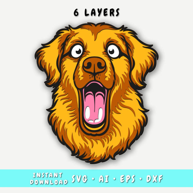 Funny Golden Retriever Multilayer SVG, 6 Layer Dog Head Cut File, Golden Retriever 3D SVG for Cricut & Laser, Goldie DXF SVG HappyDesignStudio 