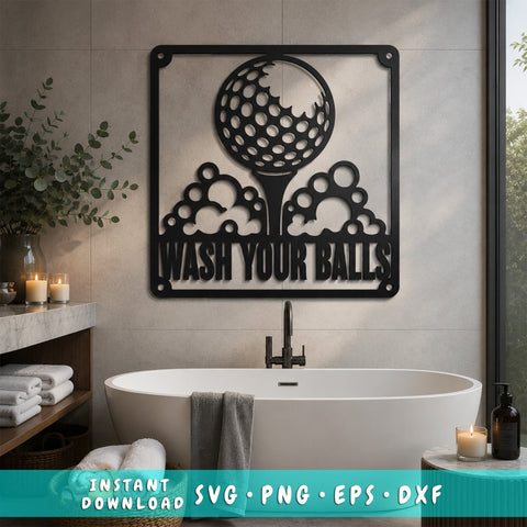 Funny Golf Bathroom Sign Laser SVG | Wash Your Balls Golf DXF | Golf Wall Art Cut File | Plasma CNC Laser Cut | Metal Sign Svg SVG HappyDesignStudio 